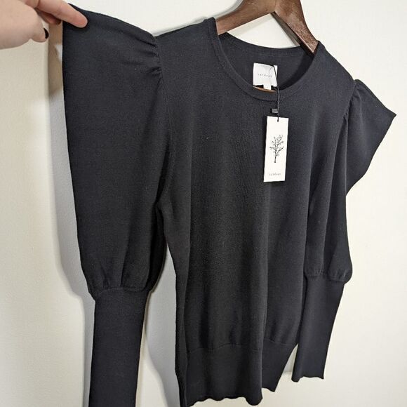 NWT Sundays Black Plum Gathered Shoulder Sweater - Picture 5 of 7